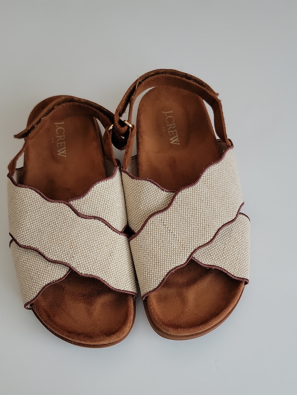 J.Crew Women's Cream Canvas Scalloped Strap Sandals Sz 7